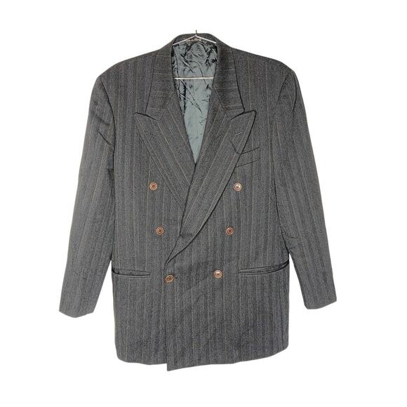 Valentino Uomo Men's Gray Stripe Double-Breasted Wool Suit Jacket Blazer Sz 38 - Picture 3 of 16